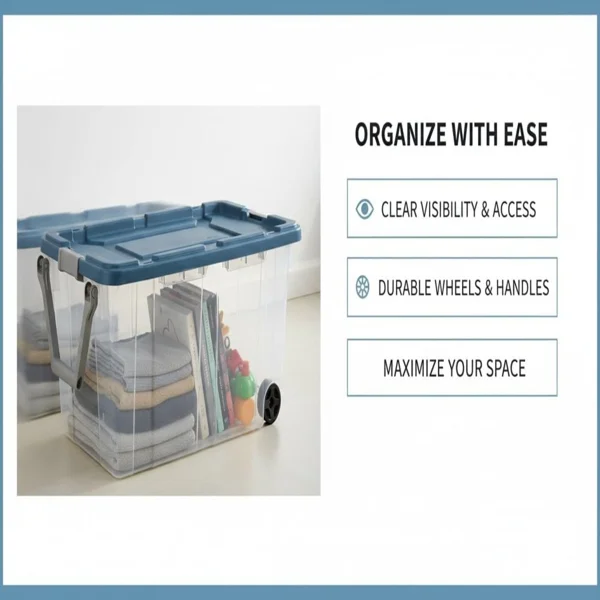 160 Quart Durable Clear Storage Container with Latching Lid and Pull Handle, Blue, 2 Pack (Shipment from Walmart) view 5