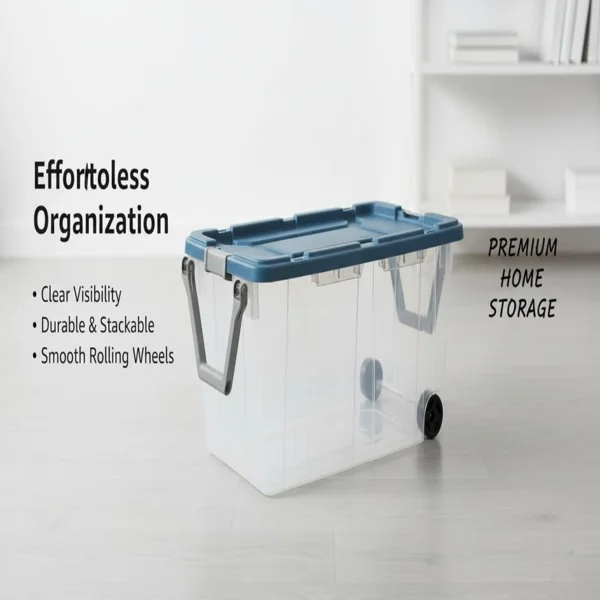 160 Quart Durable Clear Storage Container with Latching Lid and Pull Handle, Blue, 2 Pack (Shipment from Walmart) view 6