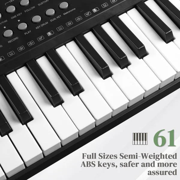 GEP-203 61 Key Keyboard with Piano Stand, Piano Bench, Built In Speakers, Headphone, Microphone, Music Rest, LED Screen, 3 Teaching Modes for Beginners view 2