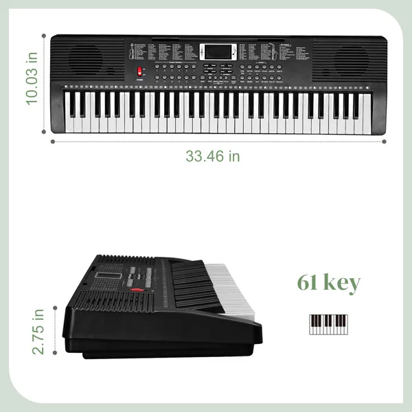 GEP-203 61 Key Keyboard with Piano Stand, Piano Bench, Built In Speakers, Headphone, Microphone, Music Rest, LED Screen, 3 Teaching Modes for Beginners view 3