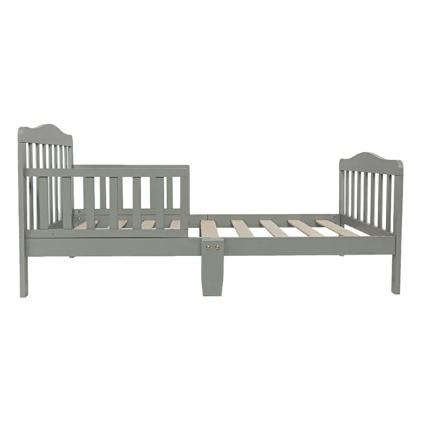 Wooden Baby Toddler Bed Children Bedroom Furniture with Safety Guardrails Gray view 3