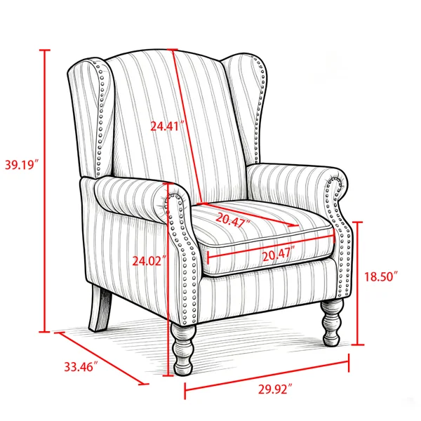 Modern Accent Chair with Retro Wood Legs, Comfy Upholstered Armchair, Floral Design Single Sofa Chair for Living Room Bedroom Office - Stripe view 2