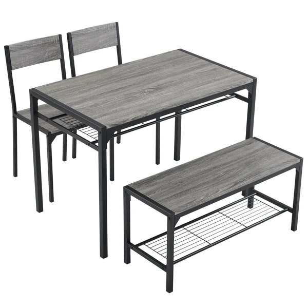 [Same Code:99109540]Dining Table Set for 4, Kitchen Table with 2 Chairs and a Bench, 4 Piece Kitchen Table Set for Small Space, Home Kitchen Bar Pub Apartment, Gray