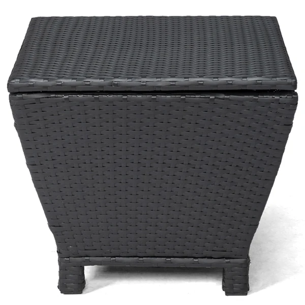 Outdoor PE Wicker Side Table with Storage, Small Patio Storage Bin Container for Hose Cushion Towel, Black view 3