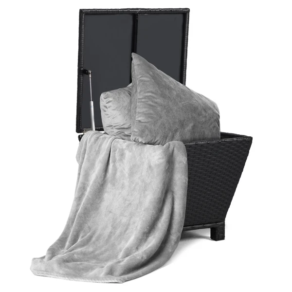 Outdoor PE Wicker Side Table with Storage, Small Patio Storage Bin Container for Hose Cushion Towel, Black view 5
