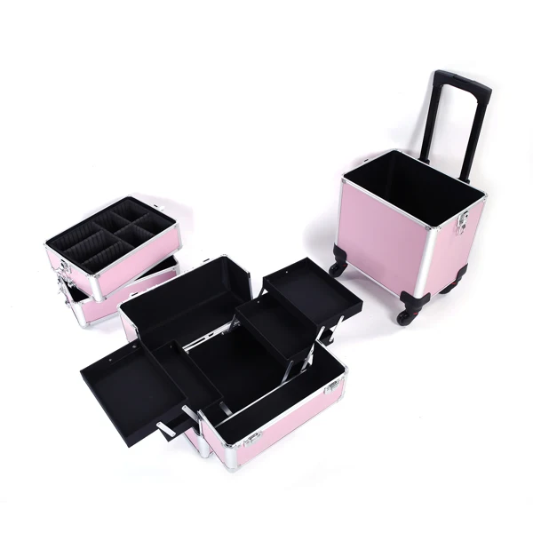 4 in 1 Aluminum Cosmetic Makeup Case Tattoo Box Pink view 6