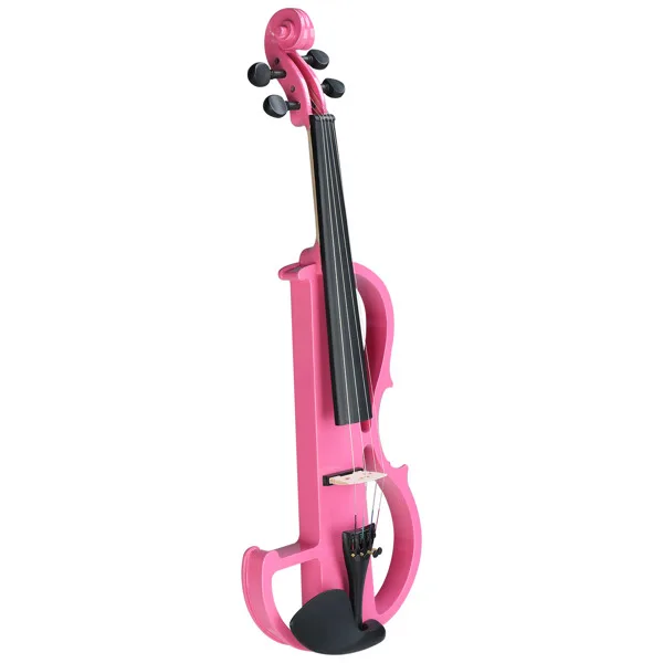 Full Size 4/4 Bunnel Edge Electric Silent Violin with Case Bow Rosin Headphone Connecting Line Pink view 2