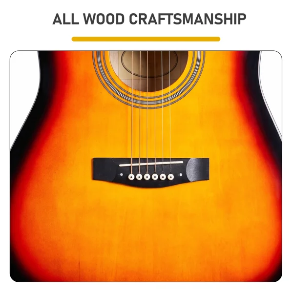 Sunset color 41-inch Dreadnought barrel-shaped cutaway acoustic guitar with pick, strings, capo, gig bag, tuner, wrench tool, and shoulder strap view 5