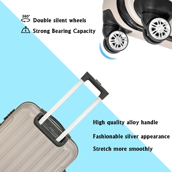 ABS Trolley Case 20in 24in 28in 3PCS Suitcase Set Striped Textured Suitcase Champagne Gold view 3
