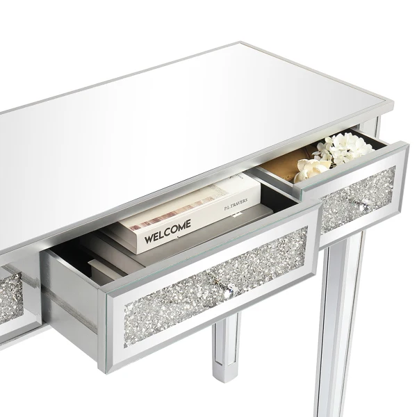 FCH Silver MDF Mirror Surface Broken Glass Three Pumping Computer Desk view 4