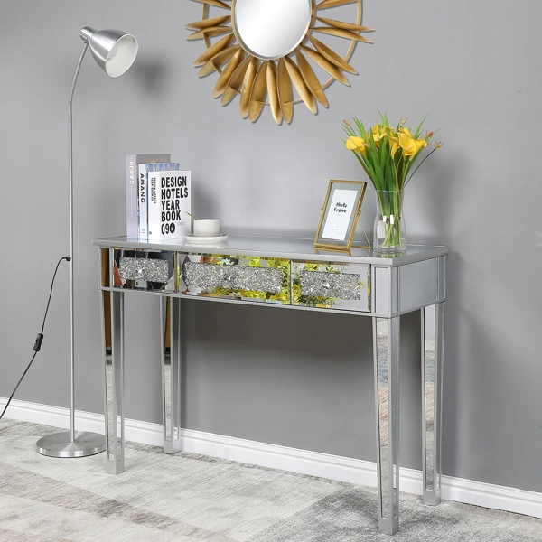 FCH Silver MDF Mirror Surface Broken Glass Three Pumping Computer Desk view 6