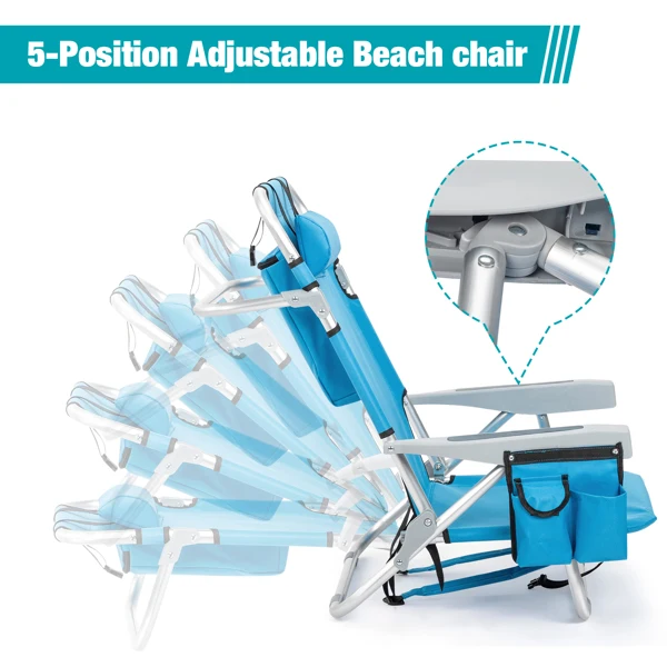 [Same Code:56766889]63*65*82cm Short Oxford Cloth Silver White Aluminum Tube Bearing 100kg Beach Chair Blue view 3