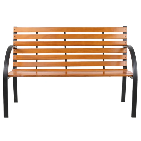 48" Hardwood Slotted Steel Cast Iron Frame Outdoor Patio Garden Bench Park Seat view 2