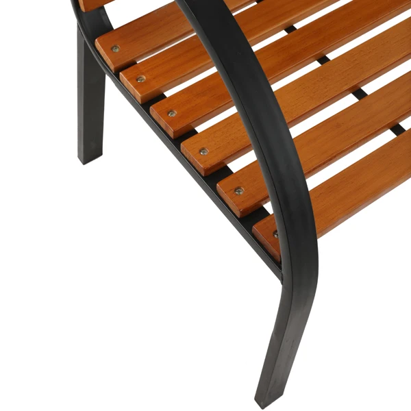 48" Hardwood Slotted Steel Cast Iron Frame Outdoor Patio Garden Bench Park Seat view 5