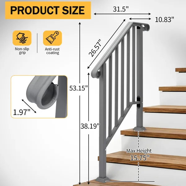 Silver Outdoor 2-Step Iron Handrail view 6