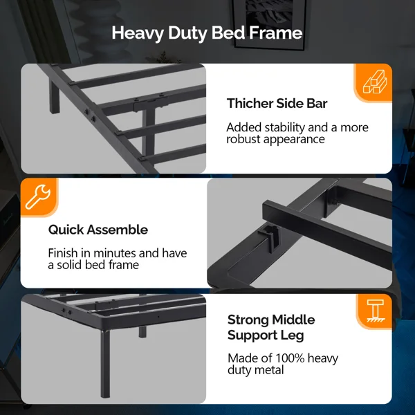 Black Full Size Floating Platform Metal Bed Frame - 14 Inch Height, Built-in LED Strip Light & Power Outlet view 2