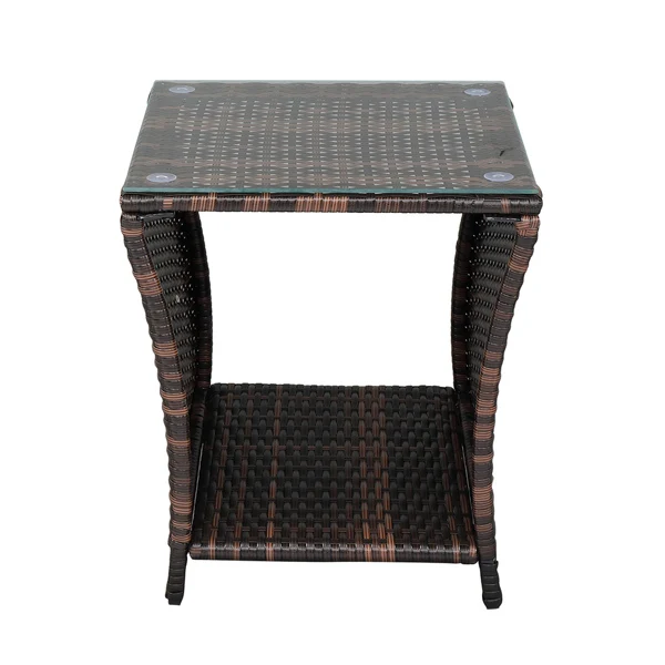 Glass Surface Brown Gradient Iron Frame Rattan Side Table view 3