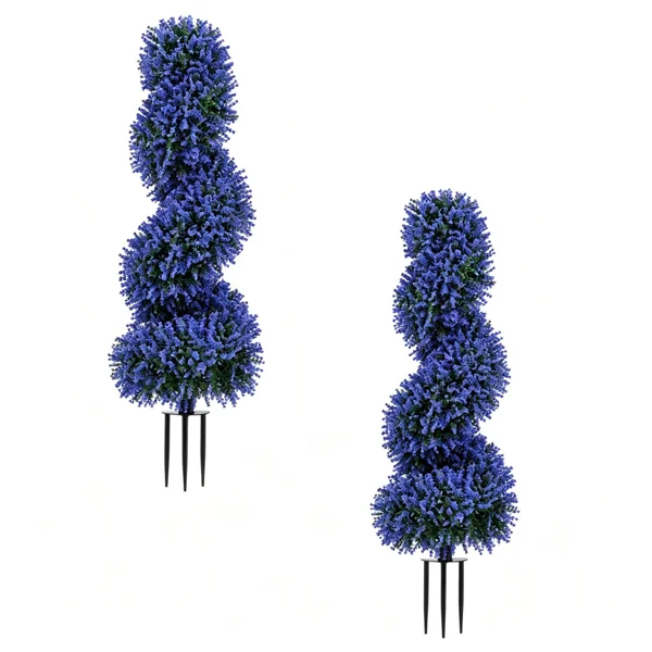 2 Pack Realistic Lifelike Faux Spiral Plant, All-Weather PE Artificial Flower Shrub for Indoor Outdoor Home Garden Decoration - Purple view 3