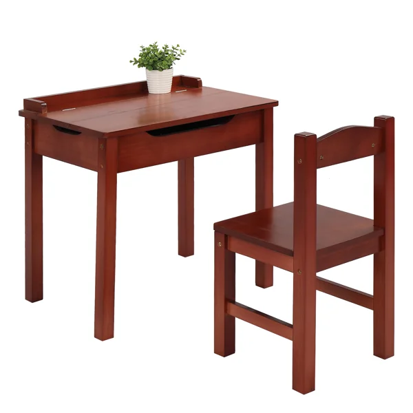 Flip Top Kids Table and Chair Set, Wood Activity Table Set with Storage Space for Arts Crafts, Dark Coffee view 4
