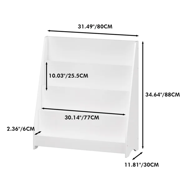 4-Tier Kids Bookshelf,Book Display Shelve Bookcase for Bedroom,Playroom,White (Shipment from Walmart) view 2