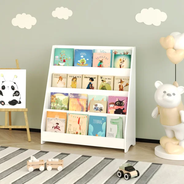 4-Tier Kids Bookshelf,Book Display Shelve Bookcase for Bedroom,Playroom,White (Shipment from Walmart) view 3