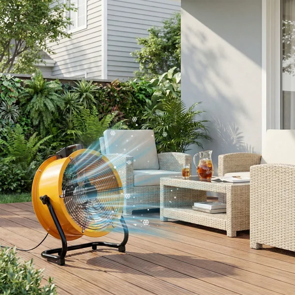 US Standard MLD-450 Barrel Fan 110V 218W 18inch Floor Barrel Fan Mobile Fan with Handle Copper Motor Orange-Yellow Air Circulation Industrial Fan view 4