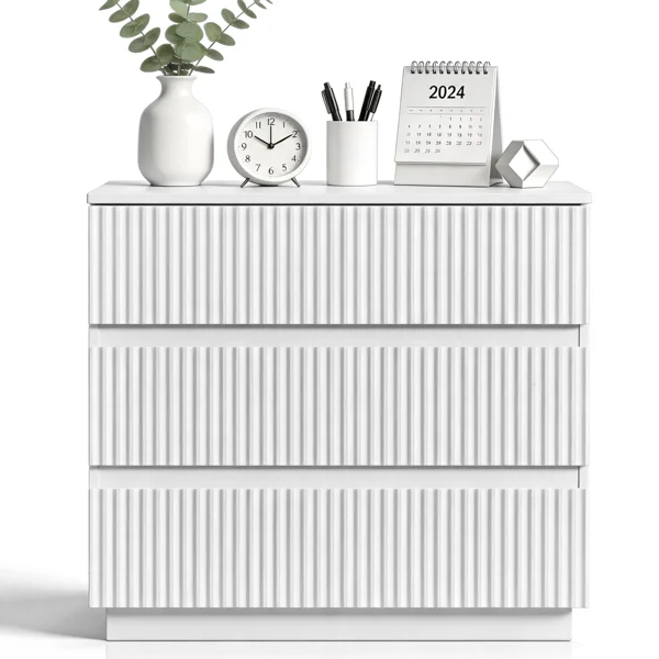 Handleless Grille-Finished 3-Drawer Bedside Table P2 Particleboard + MDF & Melamine Veneer + Thermoformed Drawer Dresser 23.62*12.99*22.05in White view 2
