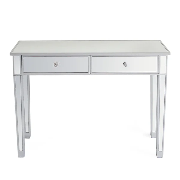 2-Drawer Modern Style Computer Desk MDF Mirror Dressing Table 41.34*14.17*29.92in Silver view 2