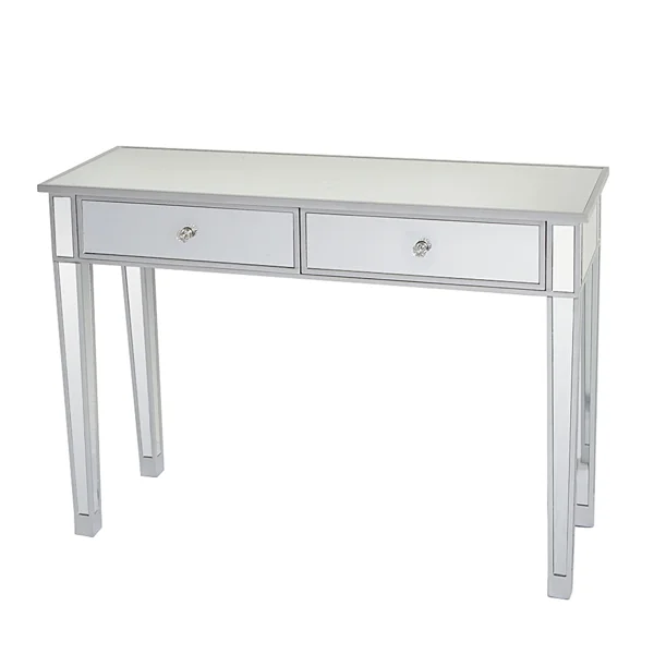 2-Drawer Modern Style Computer Desk MDF Mirror Dressing Table 41.34*14.17*29.92in Silver view 4