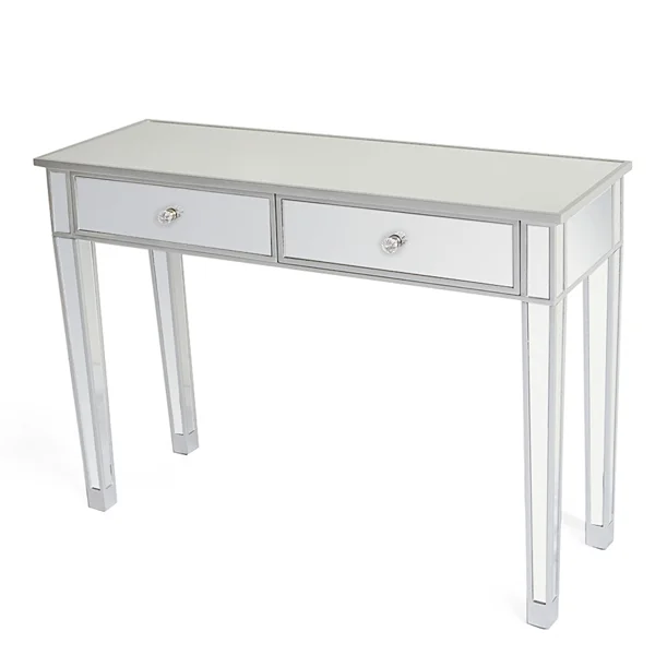 2-Drawer Modern Style Computer Desk MDF Mirror Dressing Table 41.34*14.17*29.92in Silver view 5