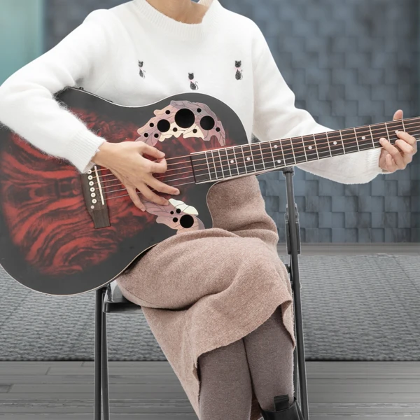 41 inch Full-Size Cutaway Acoustic-Electric Guitar Grape Voice Hole Spruce Top Round Back Sunset Red view 2