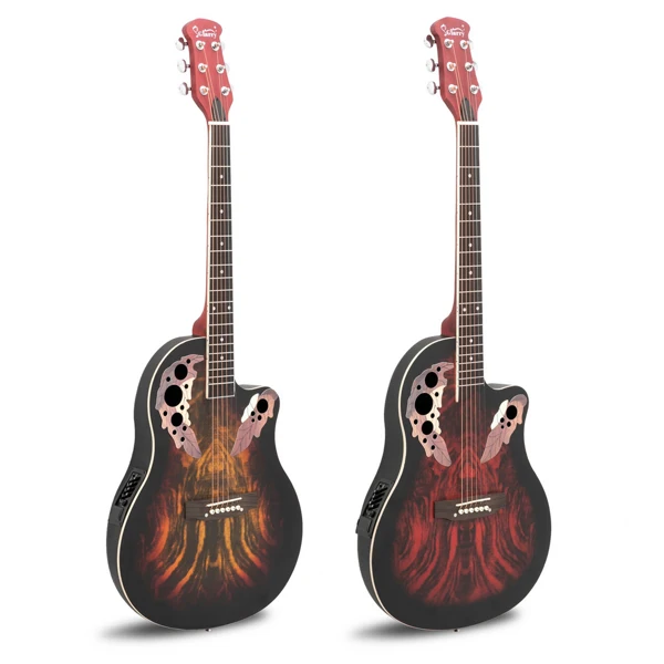41 inch Full-Size Cutaway Acoustic-Electric Guitar Grape Voice Hole Spruce Top Round Back Sunset Red view 5