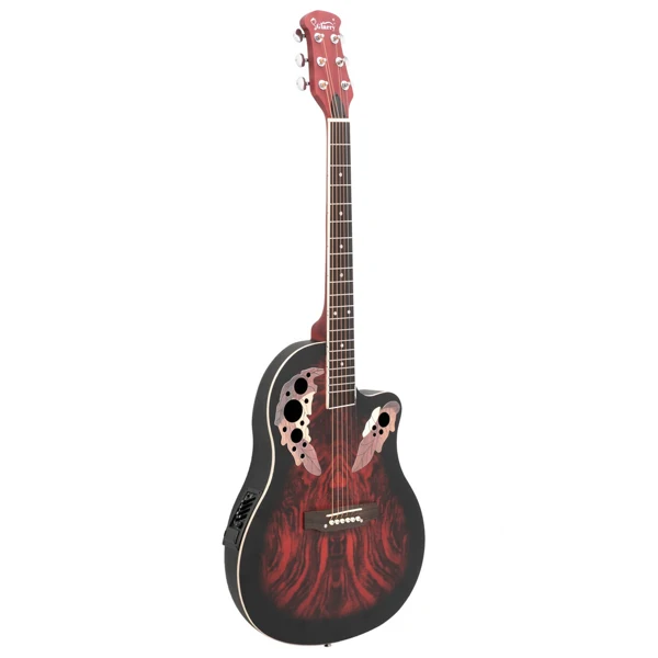 41 inch Full-Size Cutaway Acoustic-Electric Guitar Grape Voice Hole Spruce Top Round Back Sunset Red view 6
