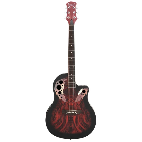 41 inch Full-Size Cutaway Acoustic-Electric Guitar Grape Voice Hole Spruce Top Round Back Sunset Red