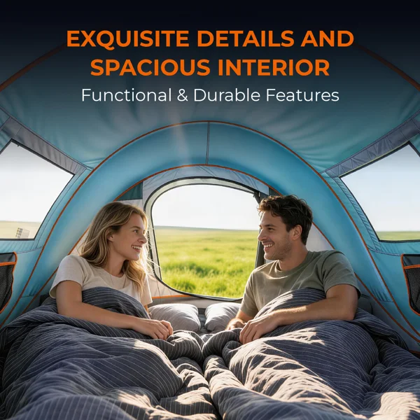 4 Person Pop Up Tent for Camping, Waterproof Instant Family Tent with Front Awning, Automatic Tent Throw Pop Up Instant Flip Pop Tent for Camping, Blue view 4