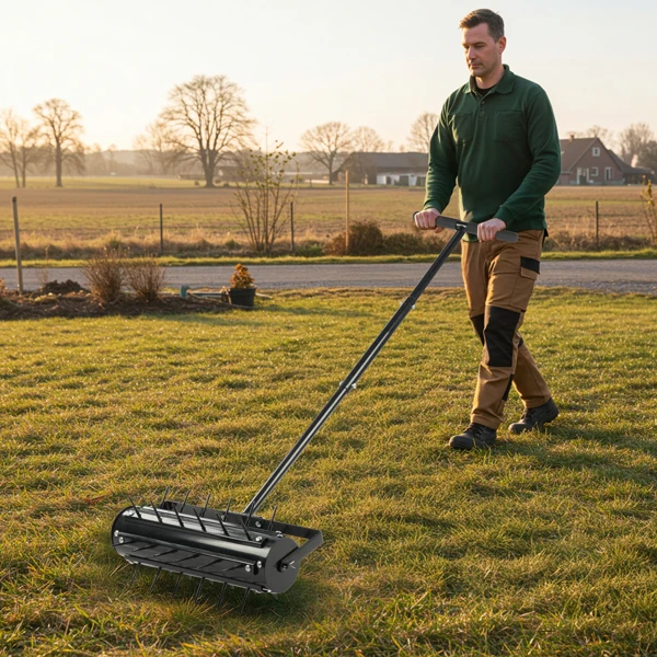 17-inch Lawn Aerator, Rolling Aerator Lawn Tool with T-shaped Handle, Heavy Duty Lawn Aerator Tool, Grass Aerator & Garden Tools for Aeration & Soil Health, Black view 3
