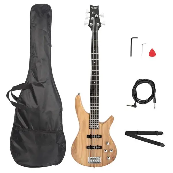 [Do Not Sell on Amazon] GIB Electric 5 String Bass Guitar Full Size Bag Strap Pick Connector Wrench Tool Burlywood view 2
