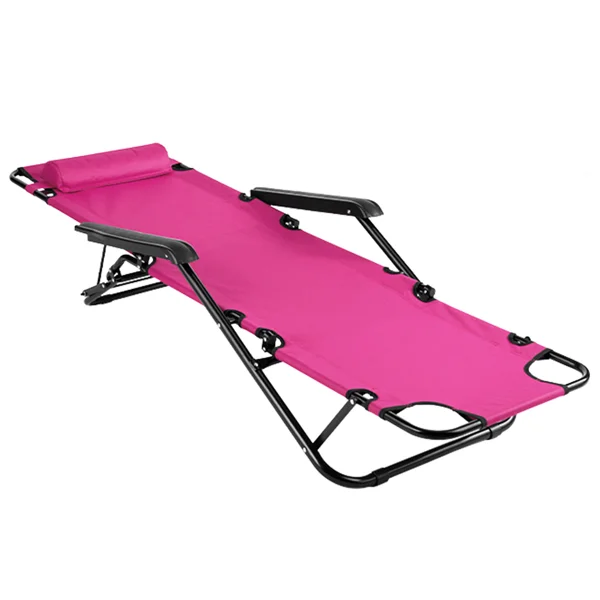 Portable Dual Purposes Extendable Folding Reclining Chair Pink view 3