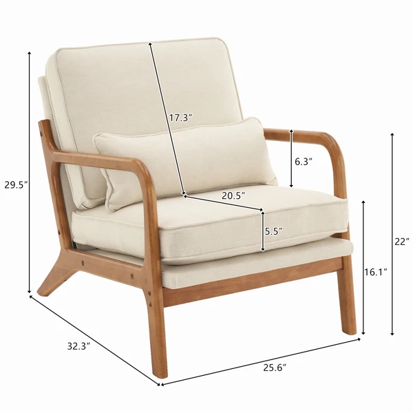 Oak Armrest Oak Upholstered Single Lounge Chair Indoor Lounge Chair Off-White view 3