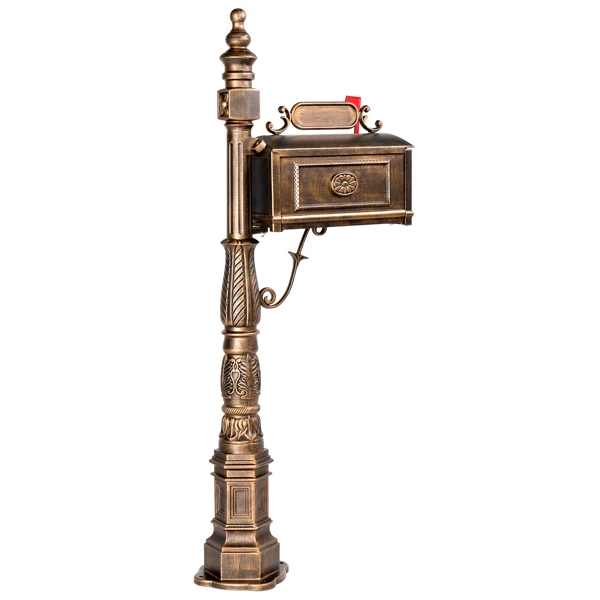 Decorative Large Mailbox with Post, Heavy Duty Cast Aluminum Postal Mail Box with Address Plaque, Antique Bronze view 2