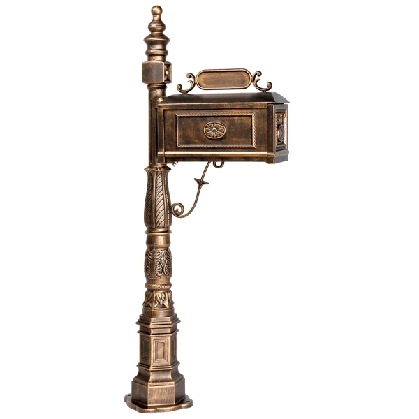 Decorative Large Mailbox with Post, Heavy Duty Cast Aluminum Postal Mail Box with Address Plaque, Antique Bronze view 5