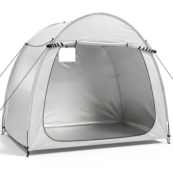 6.8x4.9FT Light Gray Arched Bicycle Storage Shed, 210D PU Silver Coated Oxford, Black Fiberglass Rod Frame, Front&Side Dual Doors, Inner Storage Bag & Portable Carry Bag view 2