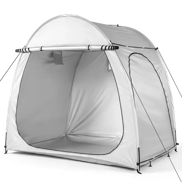 6.8x4.9FT Light Gray Arched Bicycle Storage Shed, 210D PU Silver Coated Oxford, Black Fiberglass Rod Frame, Front&Side Dual Doors, Inner Storage Bag & Portable Carry Bag view 3