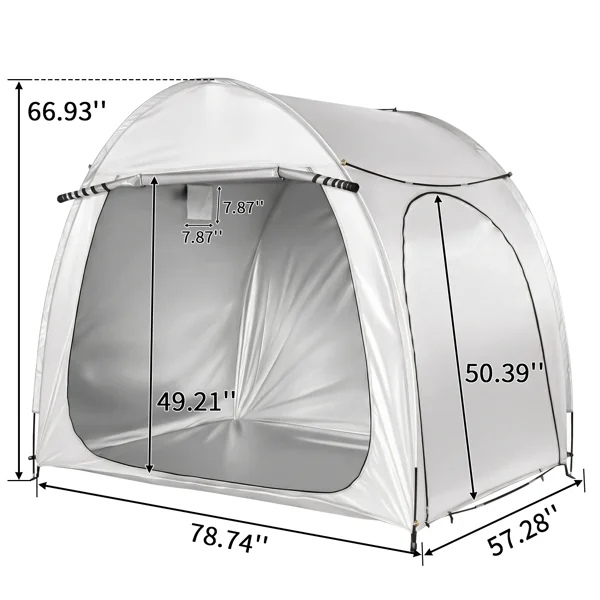 6.8x4.9FT Light Gray Arched Bicycle Storage Shed, 210D PU Silver Coated Oxford, Black Fiberglass Rod Frame, Front&Side Dual Doors, Inner Storage Bag & Portable Carry Bag view 5