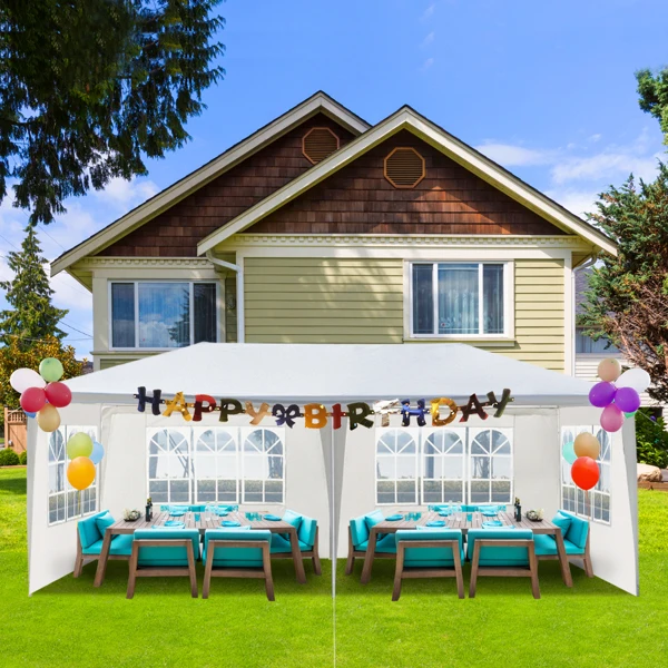 10'X20' Outdoor Party Tent with 4 Removable Sidewalls, Waterproof Canopy Patio Wedding Gazebo, White view 2