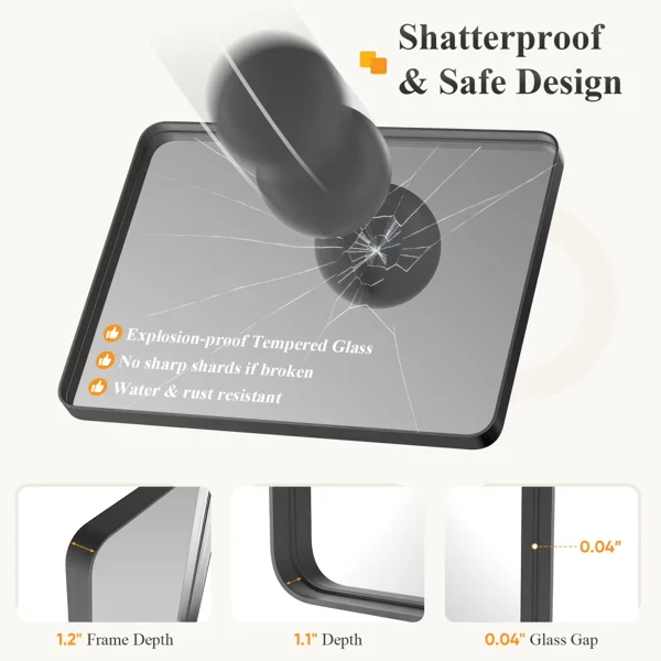 Anti-Fog Bathroom Wall Mirror – 24" x 32" Shatterproof Mirror with Rectangular Metal Frame, Black (Shipment from Walmart) view 2