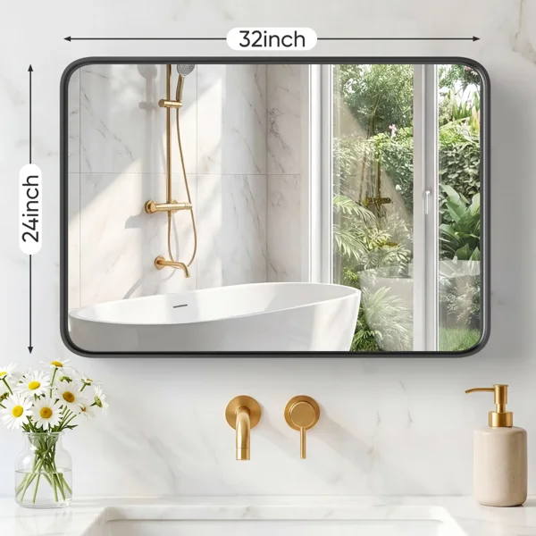 Anti-Fog Bathroom Wall Mirror – 24" x 32" Shatterproof Mirror with Rectangular Metal Frame, Black (Shipment from Walmart) view 5
