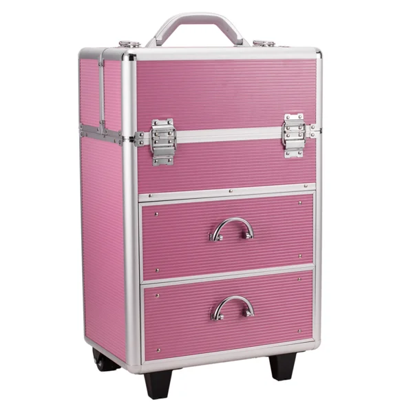 4 Tier Lockable Cosmetic Makeup Train Case with Extendable Trays Pink view 3