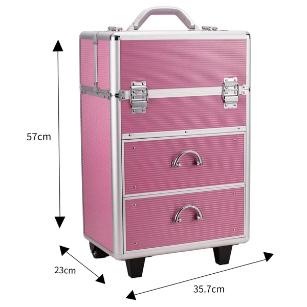 4 Tier Lockable Cosmetic Makeup Train Case with Extendable Trays Pink view 5