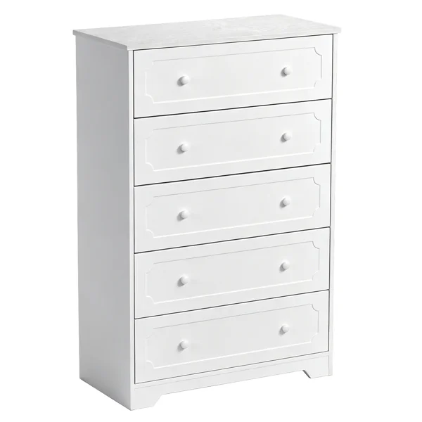 5-Drawer Cabinet with Solid Wood Veneer and Paint P2 MDF + P2 Particleboard Storage Cabinet 31.3*15.55*47.24in White view 3